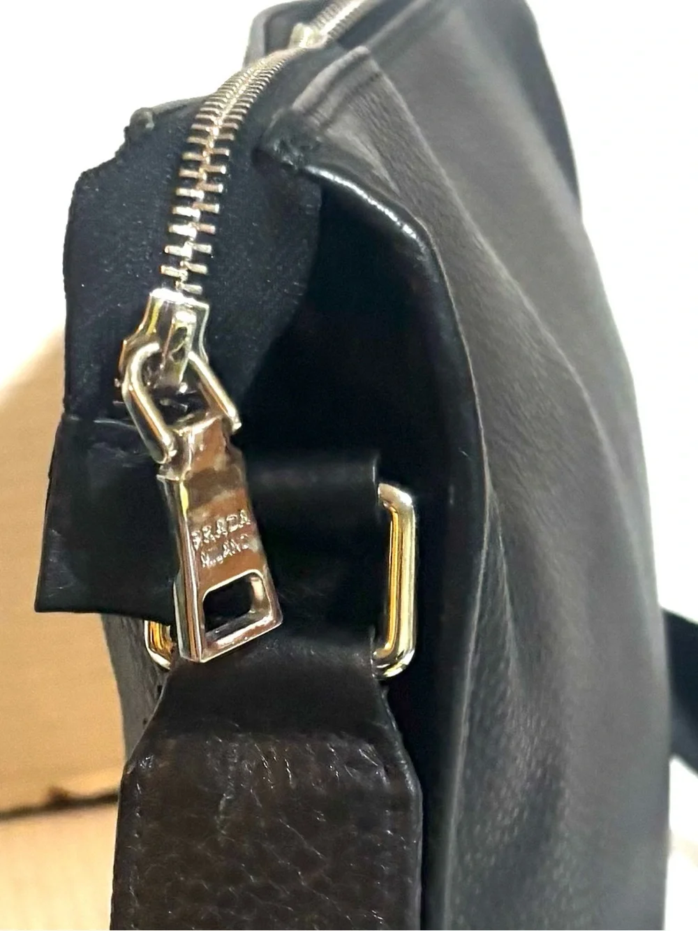 Prada unisex Black pebbled Leather Crossbody Bag with Adjustable Strap